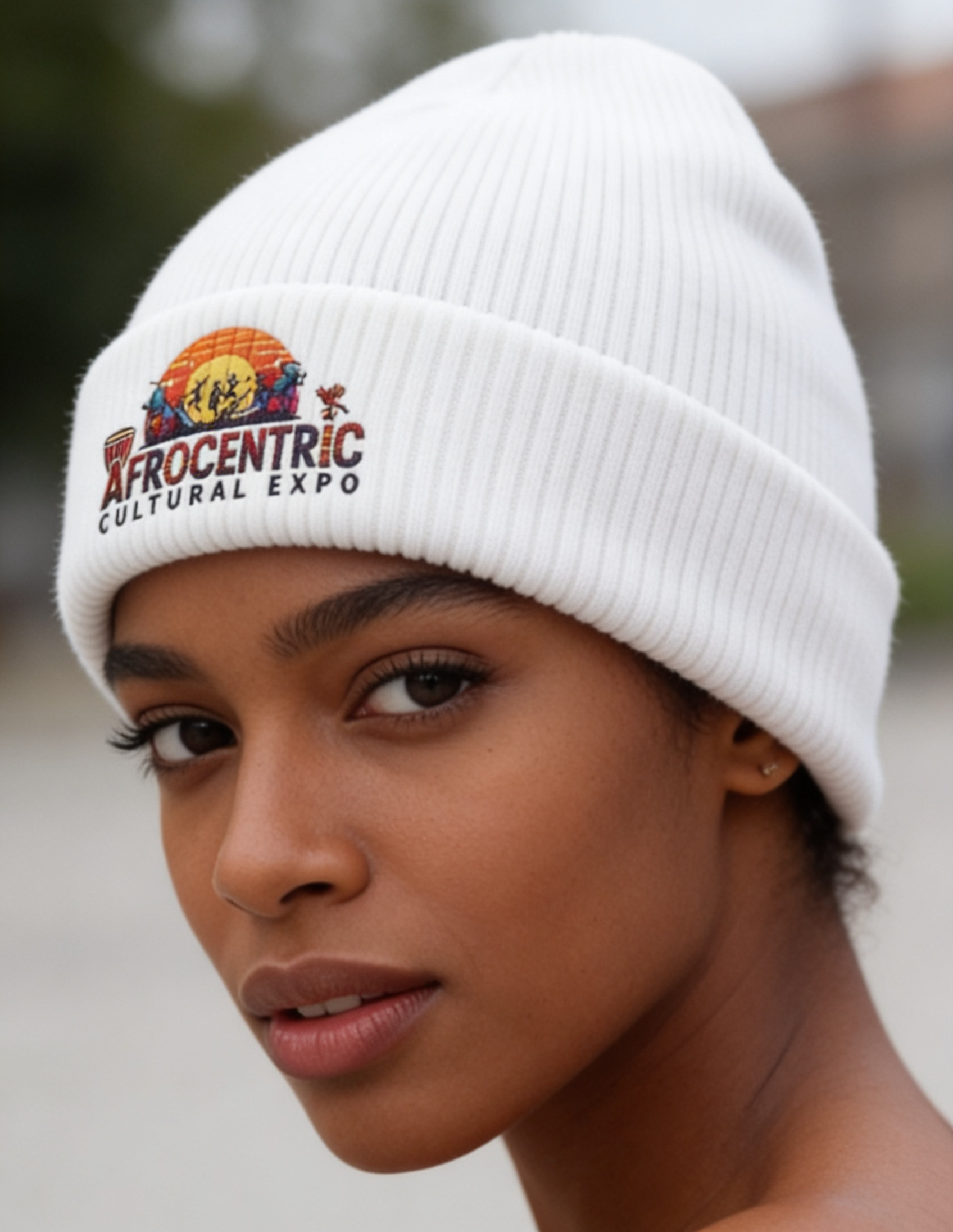 Afrocentric White Beanie
